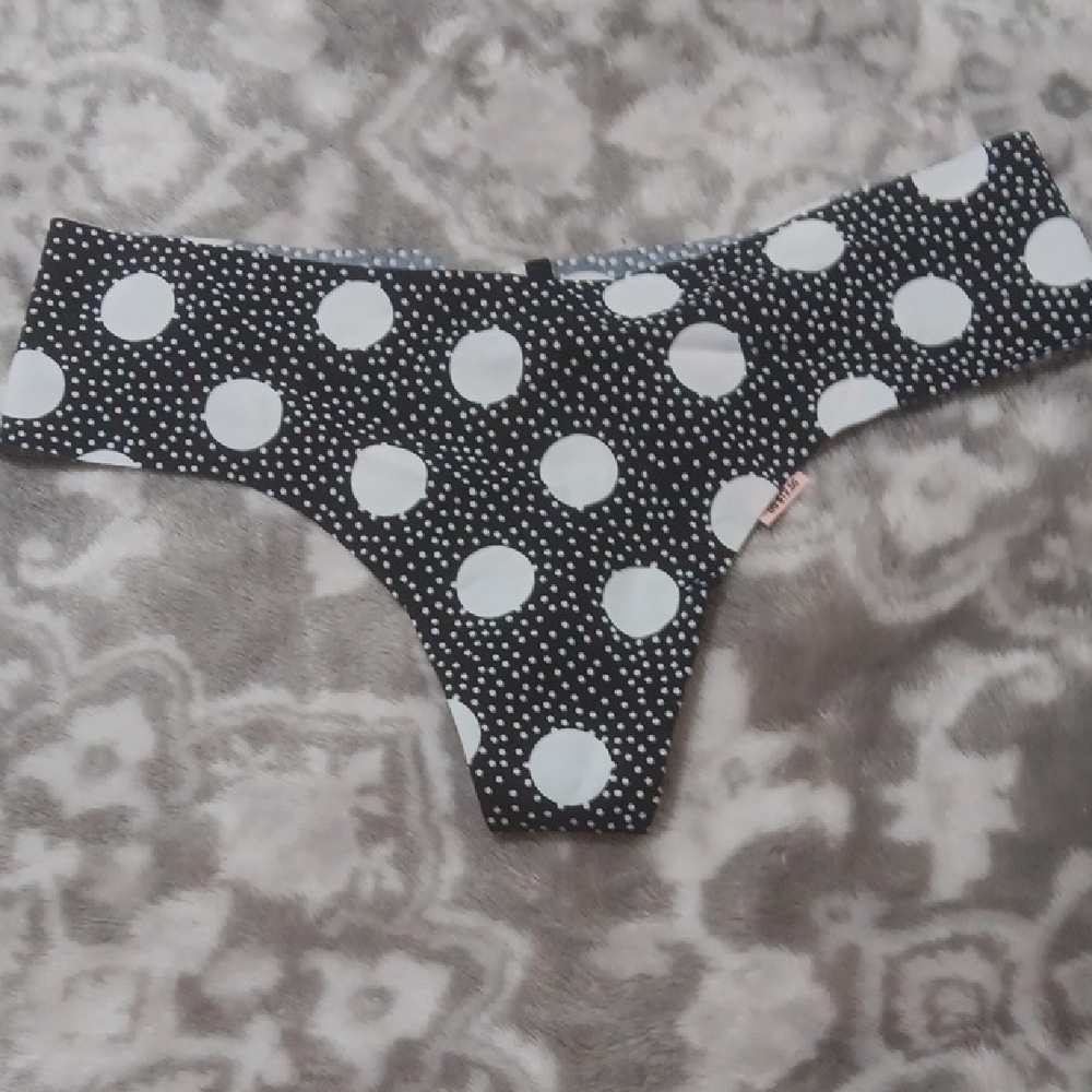 Victoria's Secret Black and White Polka Dot Thong